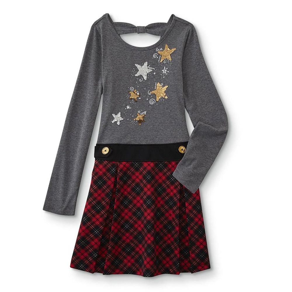 Route 66 Girls' Daphne Drop Waist Dress - Stars/Plaid size 18.5